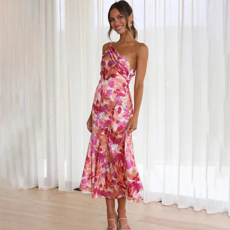 Amadea | Women's Floral One Shoulder Midi Dress