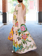 Dorothy | Women's Bold Floral Print Long Sleeve Kaftan Maxi Dress