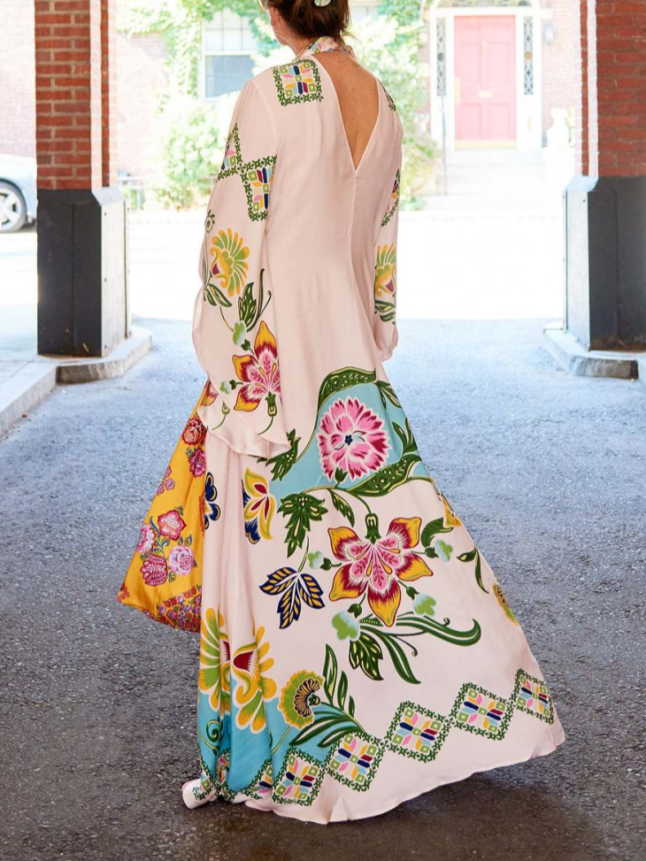Dorothy | Women's Bold Floral Print Long Sleeve Kaftan Maxi Dress