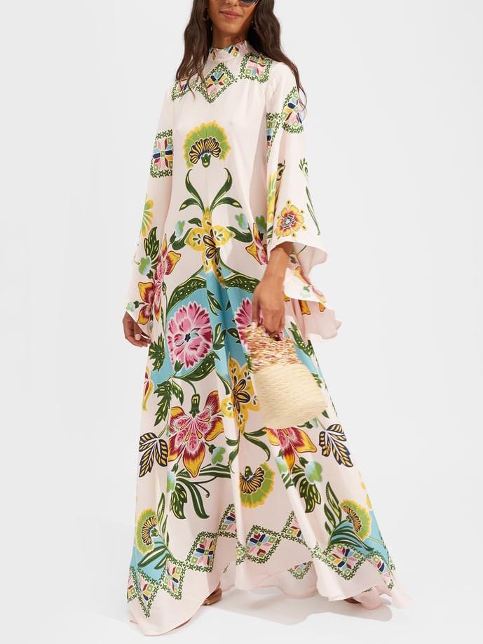 Dorothy | Women's Bold Floral Print Long Sleeve Kaftan Maxi Dress