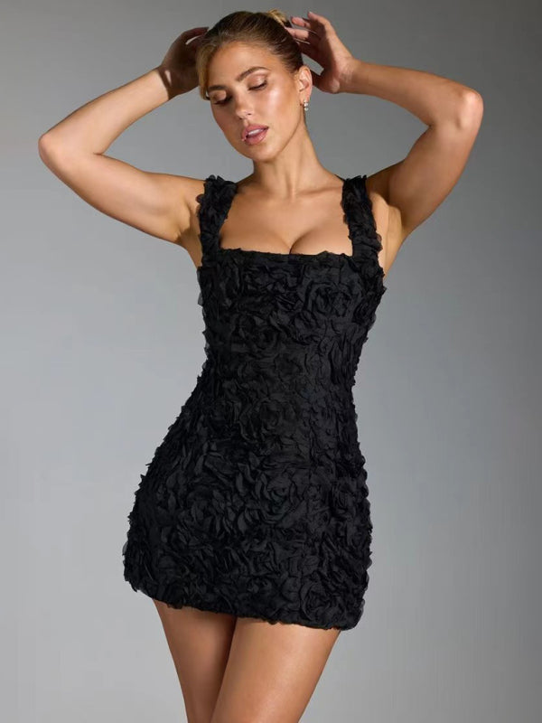 Elspeth | Women's Chic Rosette Textured Bodycon Mini Dress