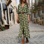 Zephira | Women's Polka Dot Long Sleeve Button-Down Maxi Dress