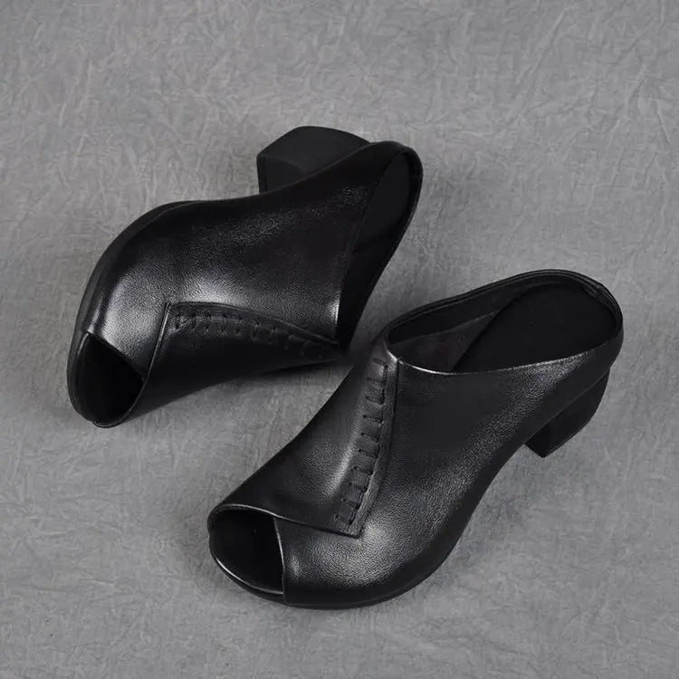 Oleanna | Women's Peep Toe Block Heel Mule Sandals