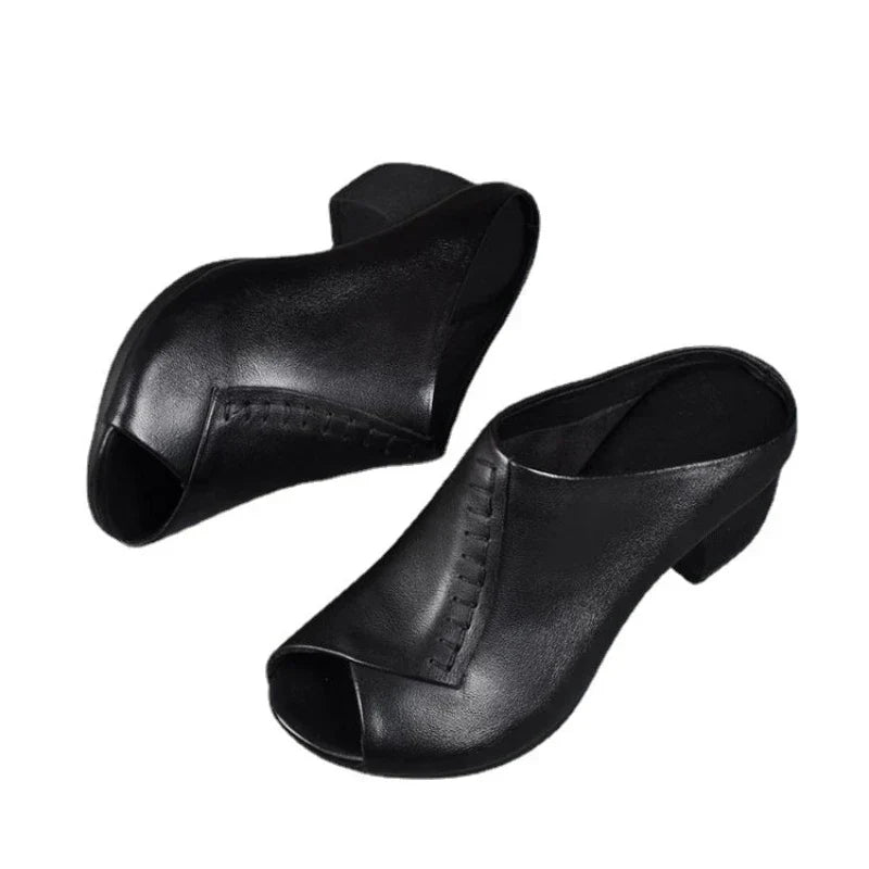 Oleanna | Women's Peep Toe Block Heel Mule Sandals