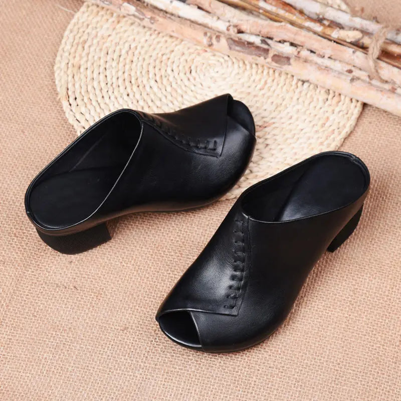 Oleanna | Women's Peep Toe Block Heel Mule Sandals