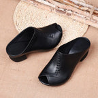 Oleanna | Women's Peep Toe Block Heel Mule Sandals