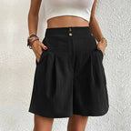 Rue | Women's High Waist Pleated Wide Leg Shorts