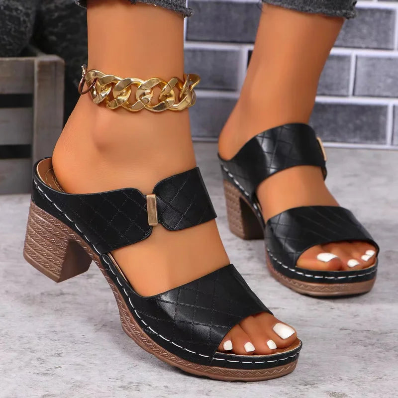 Orin | Women's Double Strap Block Heel Mule Sandals