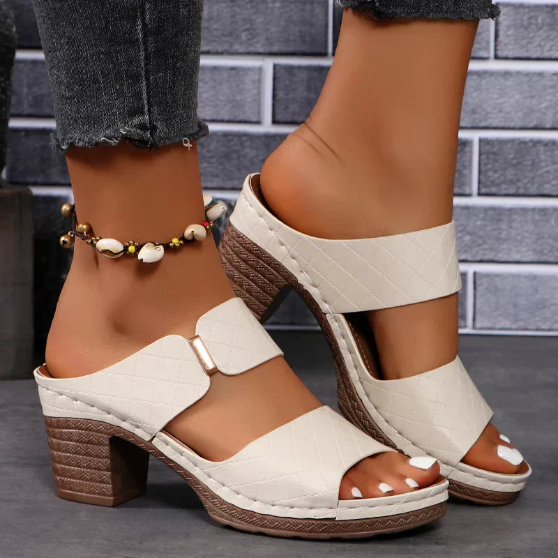 Orin | Women's Double Strap Block Heel Mule Sandals