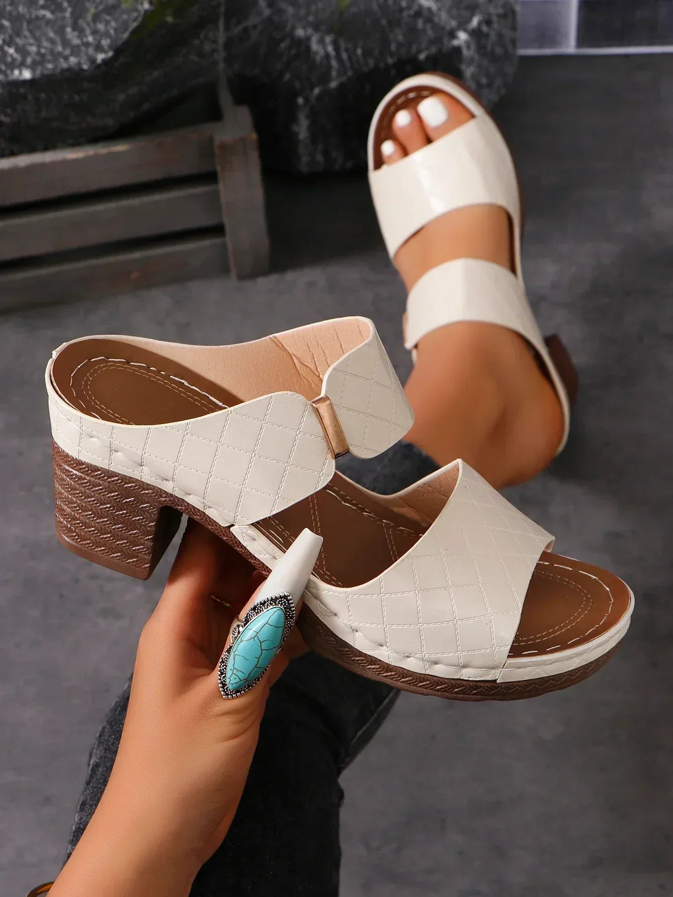 Orin | Women's Double Strap Block Heel Mule Sandals