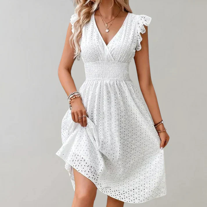 Ketilrid | Women's V-Neck Lace Trim Sleeveless Midi Sundress