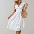 Ketilrid | Women's V-Neck Lace Trim Sleeveless Midi Sundress