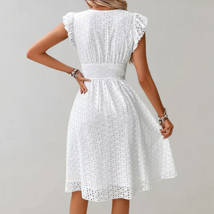 Ketilrid | Women's V-Neck Lace Trim Sleeveless Midi Sundress
