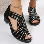 Peregrine | Women's Rhinestone Embellished Peep Toe Block Heel Sandals