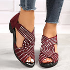 Peregrine | Women's Rhinestone Embellished Peep Toe Block Heel Sandals