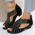 Peregrine | Women's Rhinestone Embellished Peep Toe Block Heel Sandals