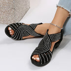 Peregrine | Women's Rhinestone Embellished Peep Toe Block Heel Sandals