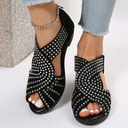 Peregrine | Women's Rhinestone Embellished Peep Toe Block Heel Sandals