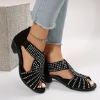 Peregrine | Women's Rhinestone Embellished Peep Toe Block Heel Sandals