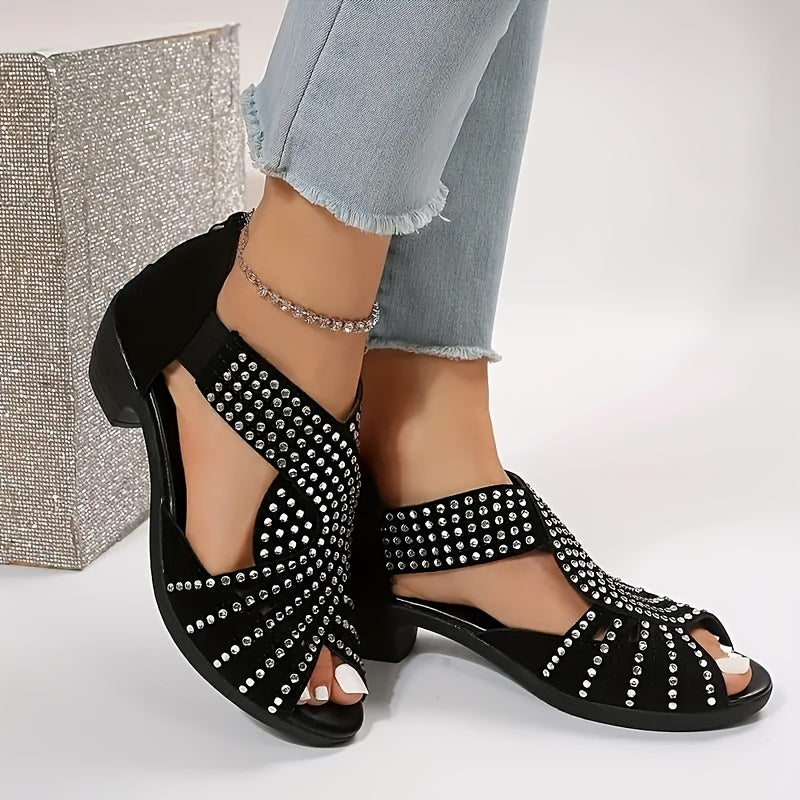 Peregrine | Women's Rhinestone Embellished Peep Toe Block Heel Sandals