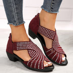 Peregrine | Women's Rhinestone Embellished Peep Toe Block Heel Sandals
