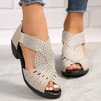 Peregrine | Women's Rhinestone Embellished Peep Toe Block Heel Sandals