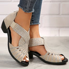 Peregrine | Women's Rhinestone Embellished Peep Toe Block Heel Sandals