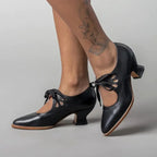 Phineas | Women's Lace-Up Cut-Out Low Block Heel Mary Janes