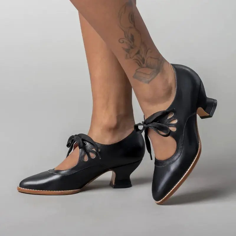 Phineas | Women's Lace-Up Cut-Out Low Block Heel Mary Janes