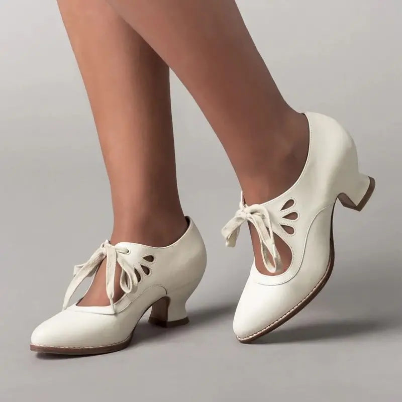 Phineas | Women's Lace-Up Cut-Out Low Block Heel Mary Janes