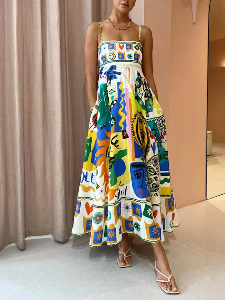 Piper | Women's Artistic Graphic Print Spaghetti Strap Maxi Sundress