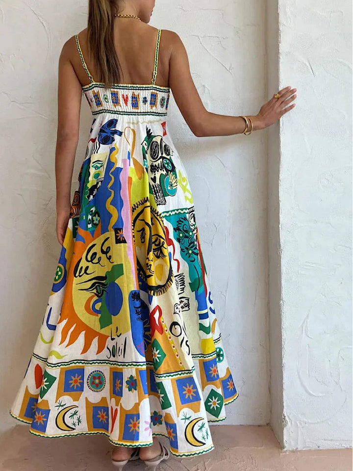 Piper | Women's Artistic Graphic Print Spaghetti Strap Maxi Sundress