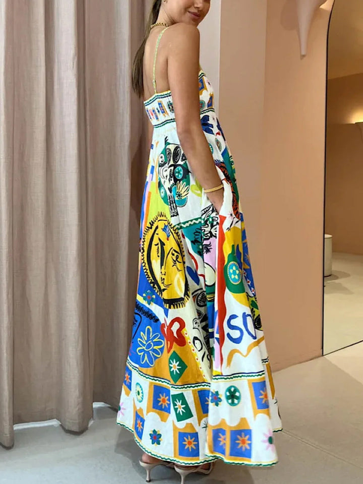 Piper | Women's Artistic Graphic Print Spaghetti Strap Maxi Sundress