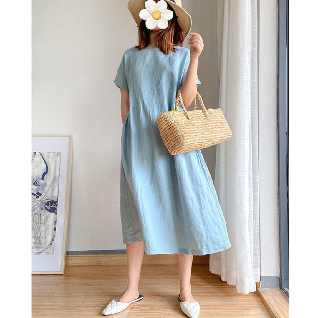 Vellamo | Women's Casual Round Neck Loose Midi Dress