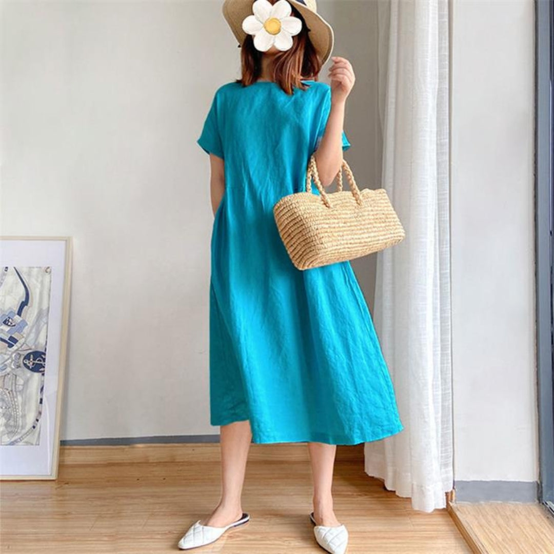 Vellamo | Women's Casual Round Neck Loose Midi Dress