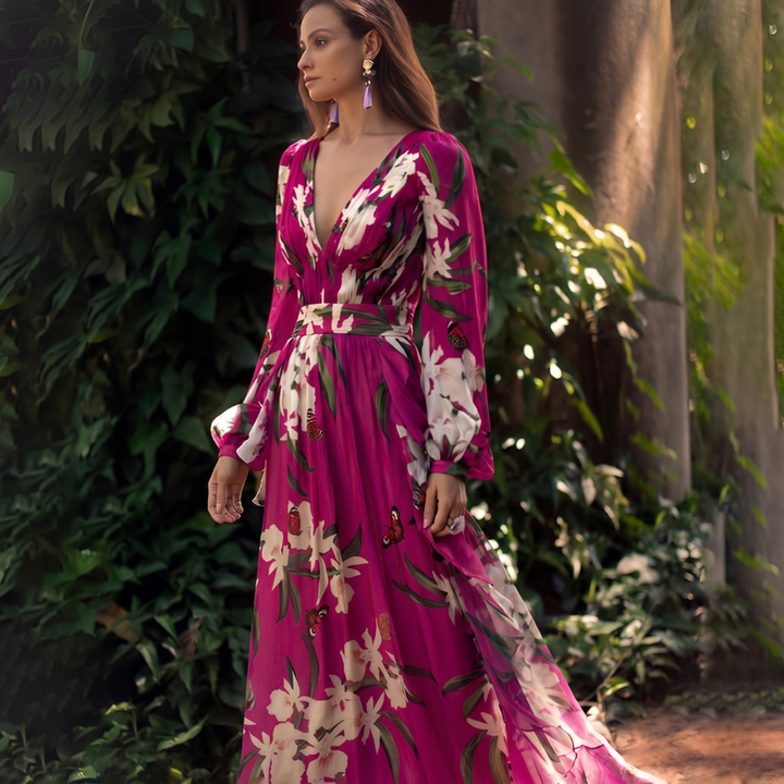 Pelagia | Women's Floral Long Sleeve Wrap Maxi Dress