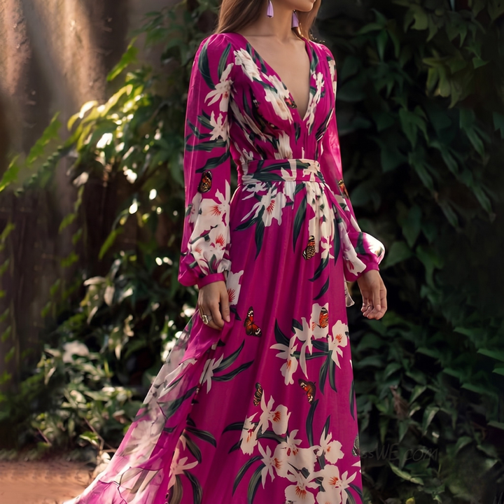 Pelagia | Women's Floral Long Sleeve Wrap Maxi Dress