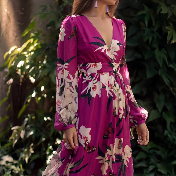 Pelagia | Women's Floral Long Sleeve Wrap Maxi Dress
