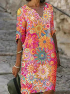 Delancey | Women's Casual Floral Short Sleeve Midi Dress