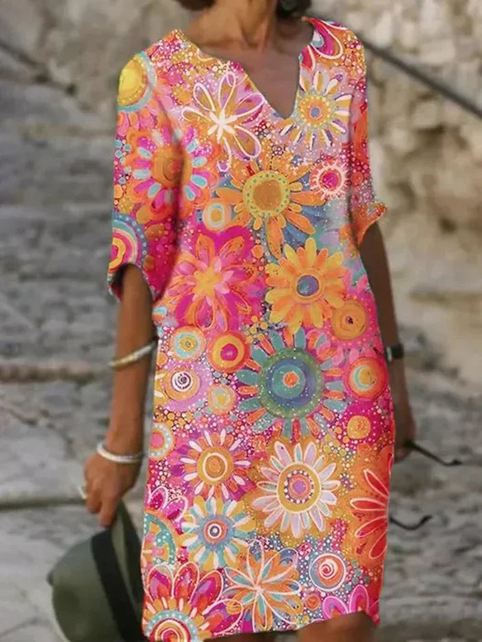 Delancey | Women's Casual Floral Short Sleeve Midi Dress