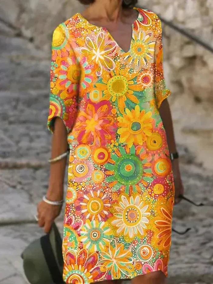 Delancey | Women's Casual Floral Short Sleeve Midi Dress
