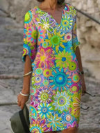 Delancey | Women's Casual Floral Short Sleeve Midi Dress