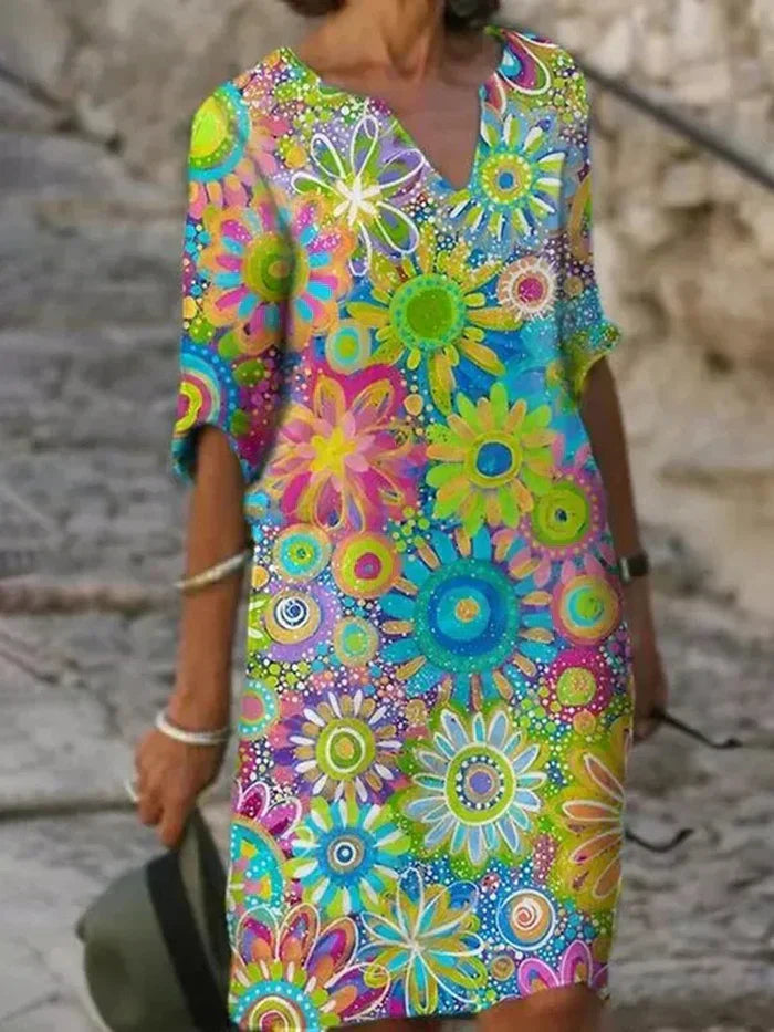 Delancey | Women's Casual Floral Short Sleeve Midi Dress