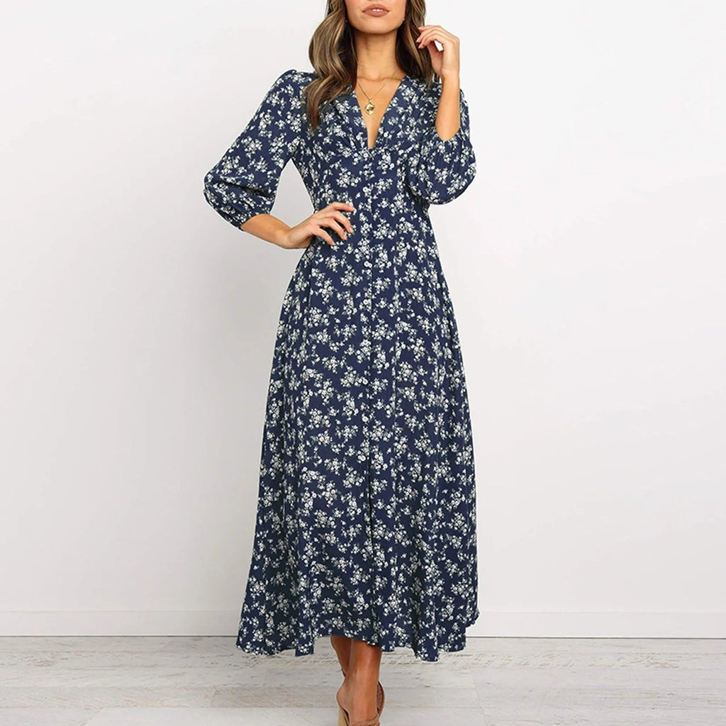 Charlee | Women's Elegant Long Sleeve Floral Maxi Dress