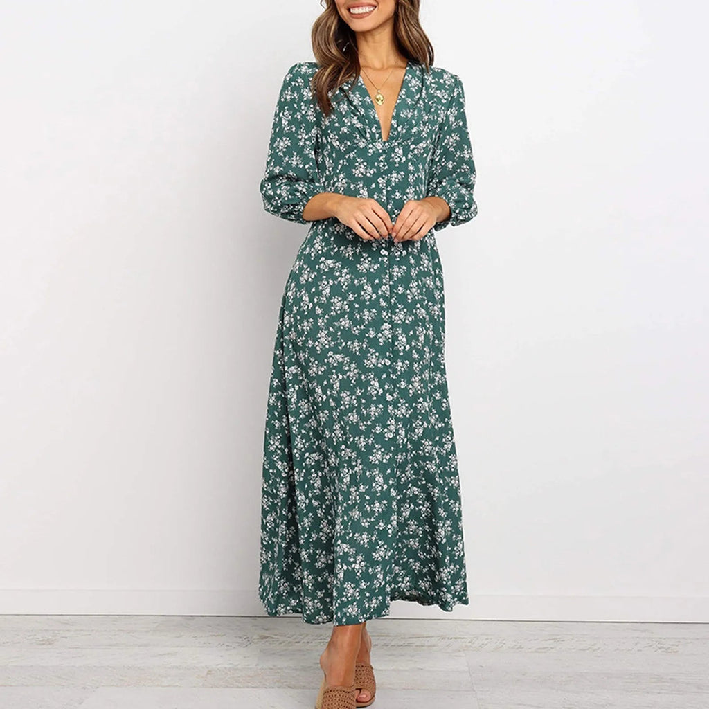 Charlee | Women's Elegant Long Sleeve Floral Maxi Dress