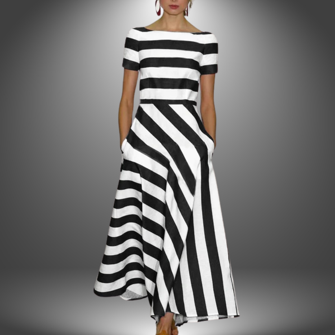 Aoife | Women's Striped A-Line Short Sleeve Midi Dress
