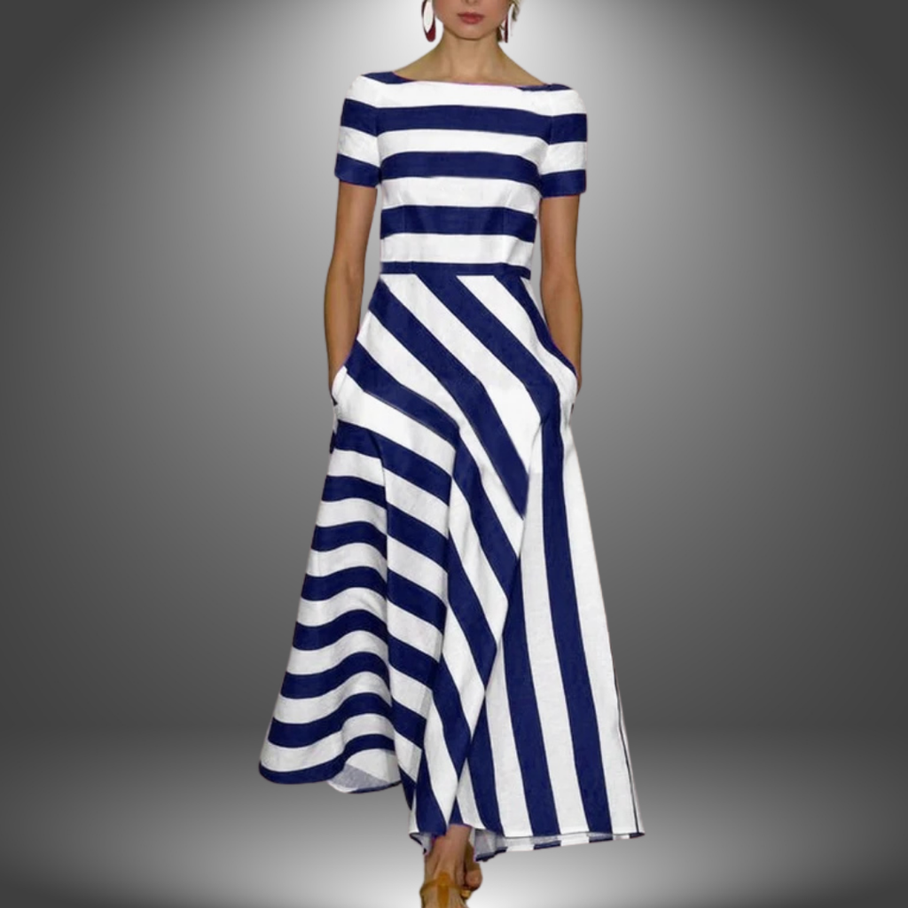 Aoife | Women's Striped A-Line Short Sleeve Midi Dress