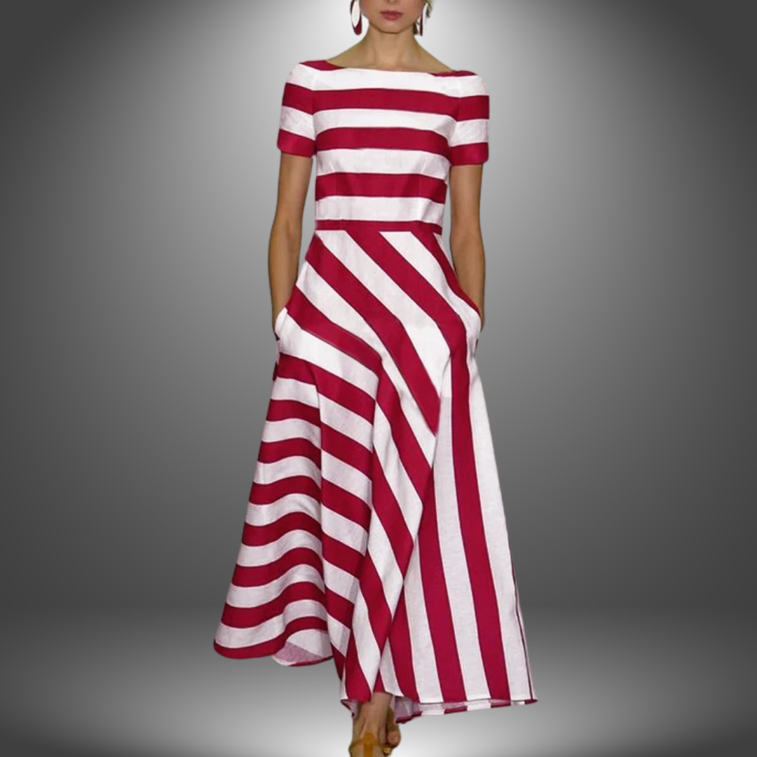 Aoife | Women's Striped A-Line Short Sleeve Midi Dress