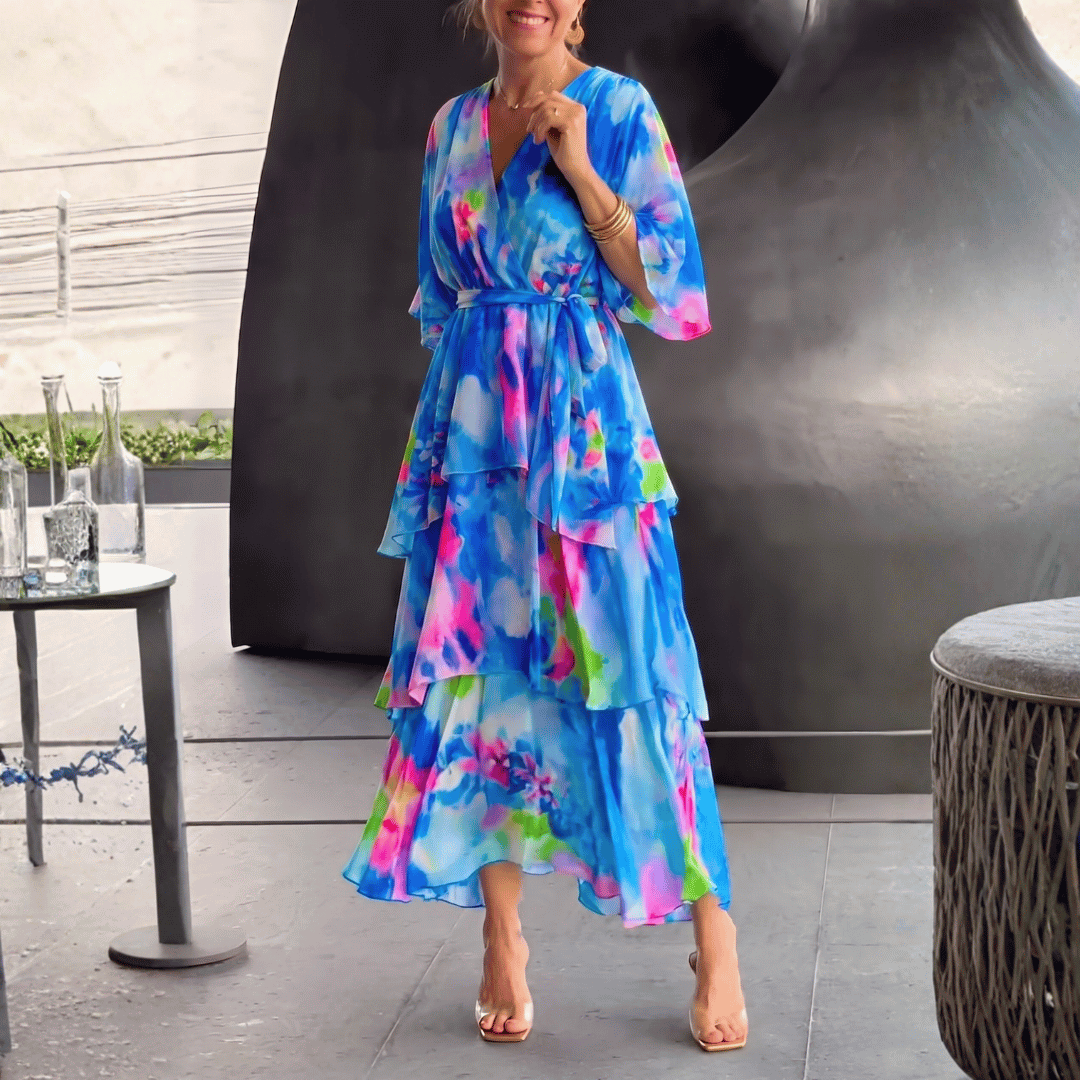 Lowri | Women's Floral Wrap Tiered Midi Dress