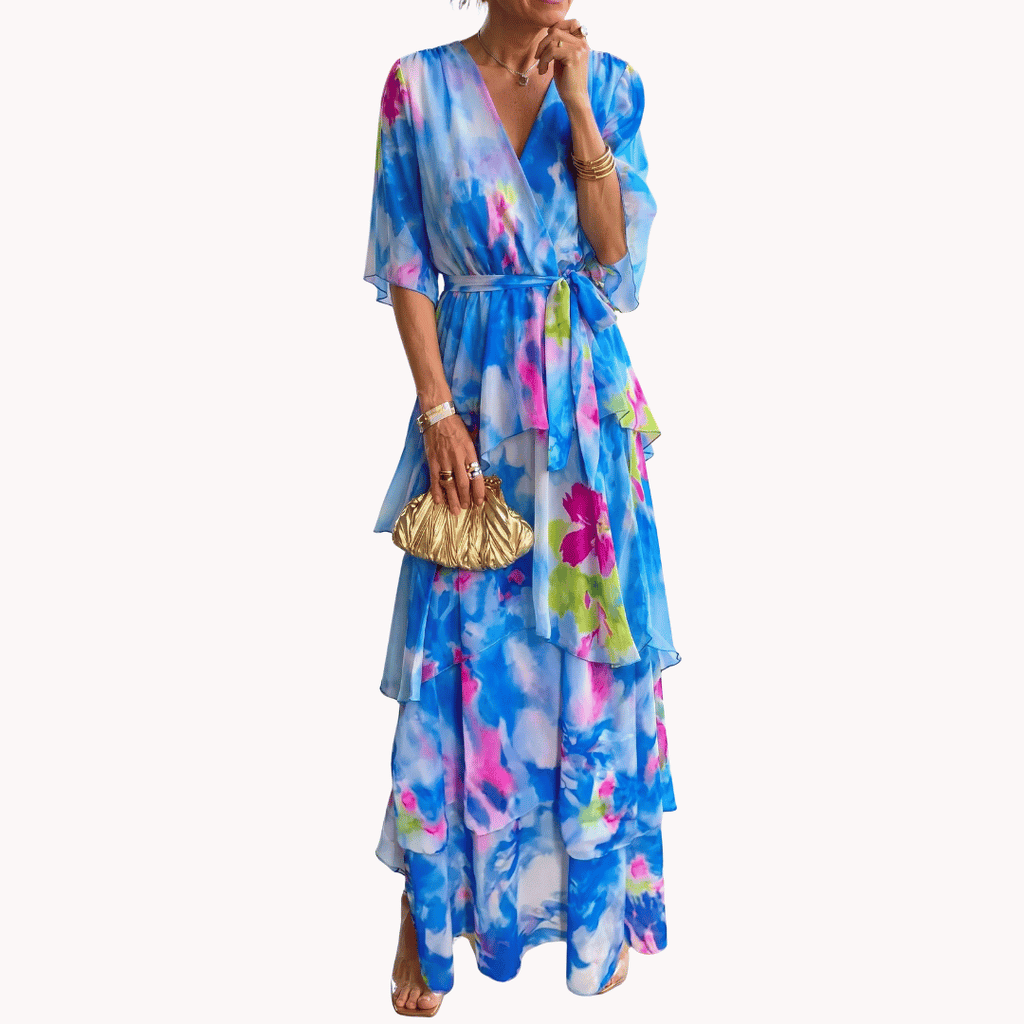 Lowri | Women's Floral Wrap Tiered Midi Dress
